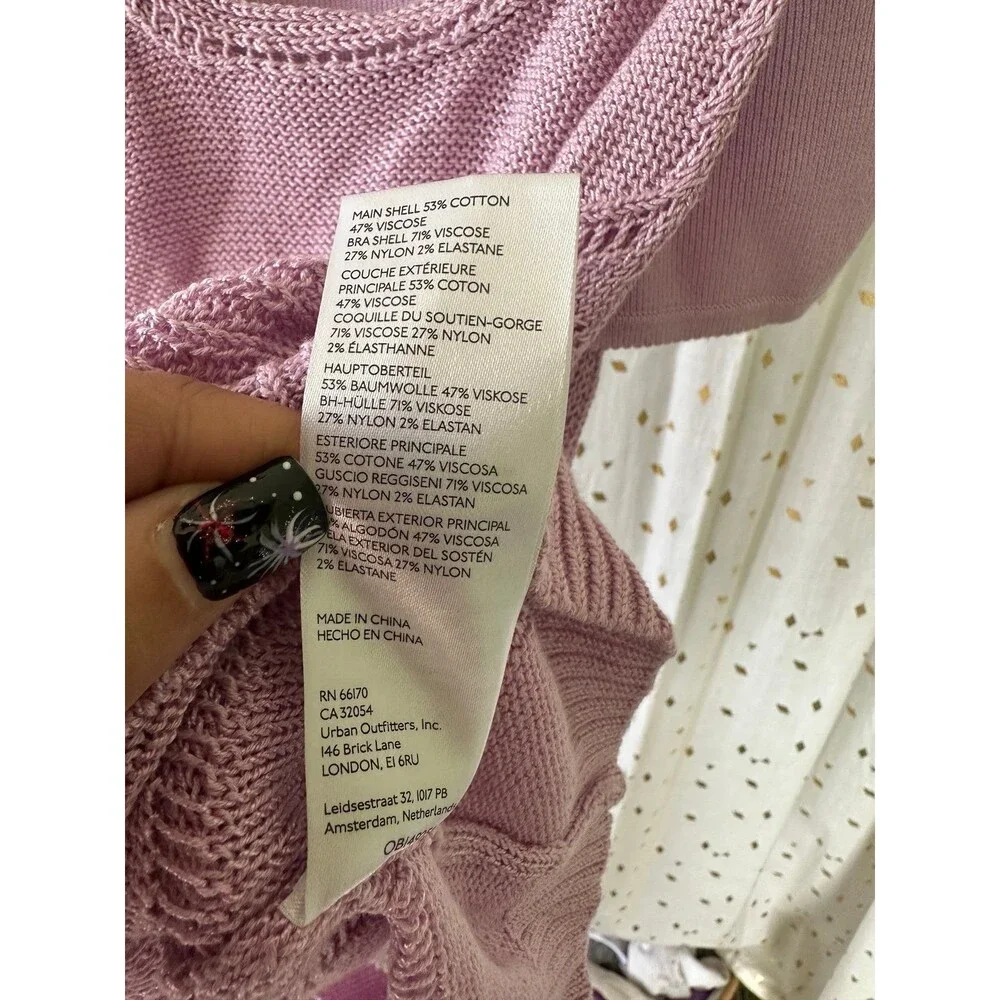 By Anthropologie Lavender Twinset Cropped Knit Bandeau Tank Crochet Racerback S